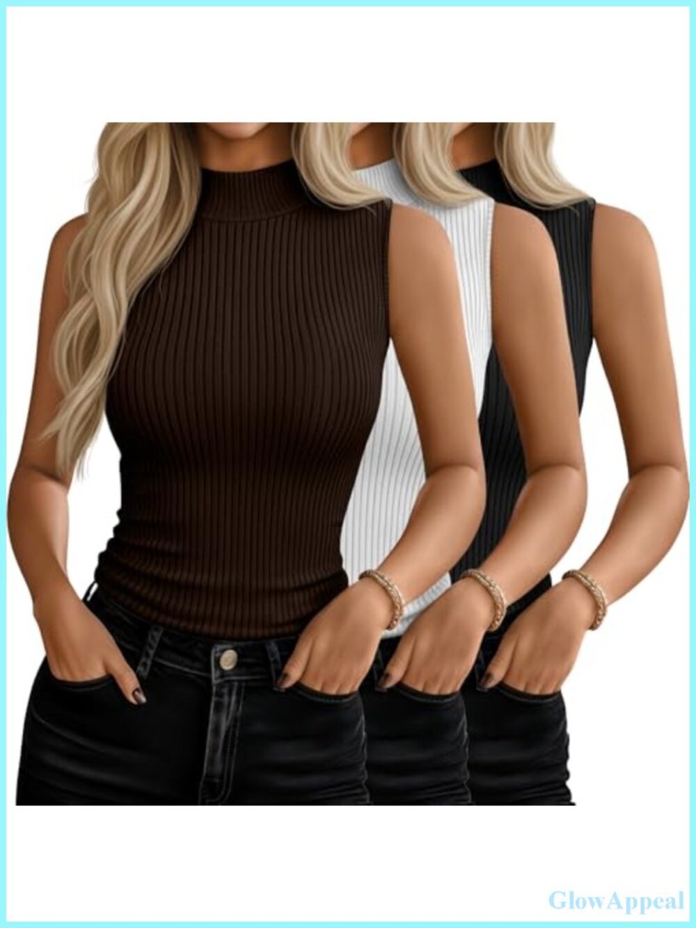 Women's Sleeveless Mock Turtleneck Tank Top Slim Fit Stretch Layering Shirt